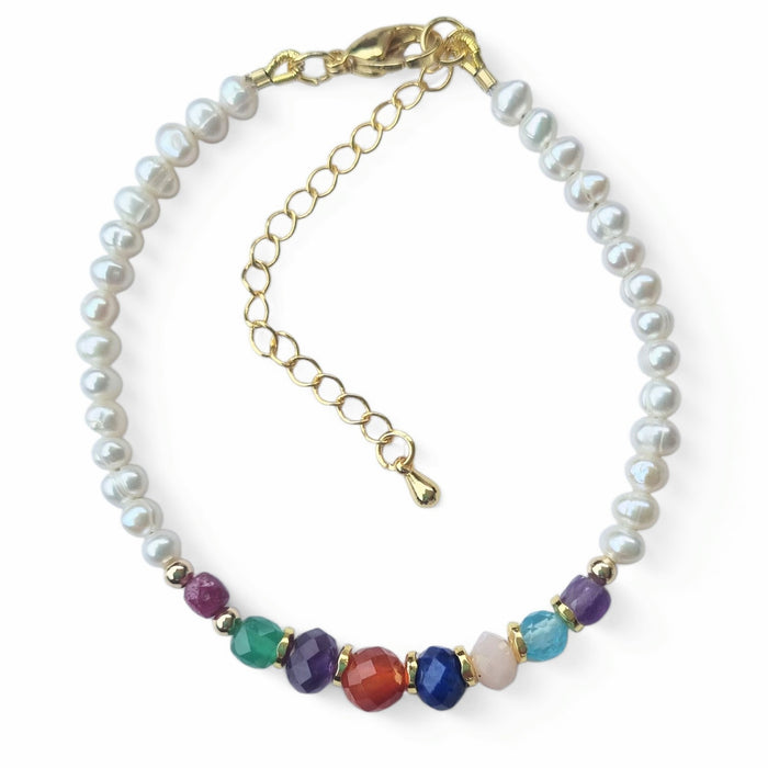 Astley Stacking Bracelet Ruby, Green Onyx, Amethyst, Carnelian, Lapis Lazuli, Pink Opal and Blue Topaz