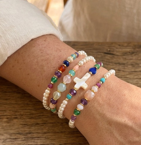 Astley Stacking Bracelet Ruby, Green Onyx, Amethyst, Carnelian, Lapis Lazuli, Pink Opal and Blue Topaz