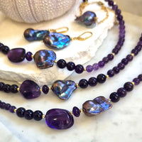 Astra Amethyst with Freshwater Baroque Grey Pearl Necklace
