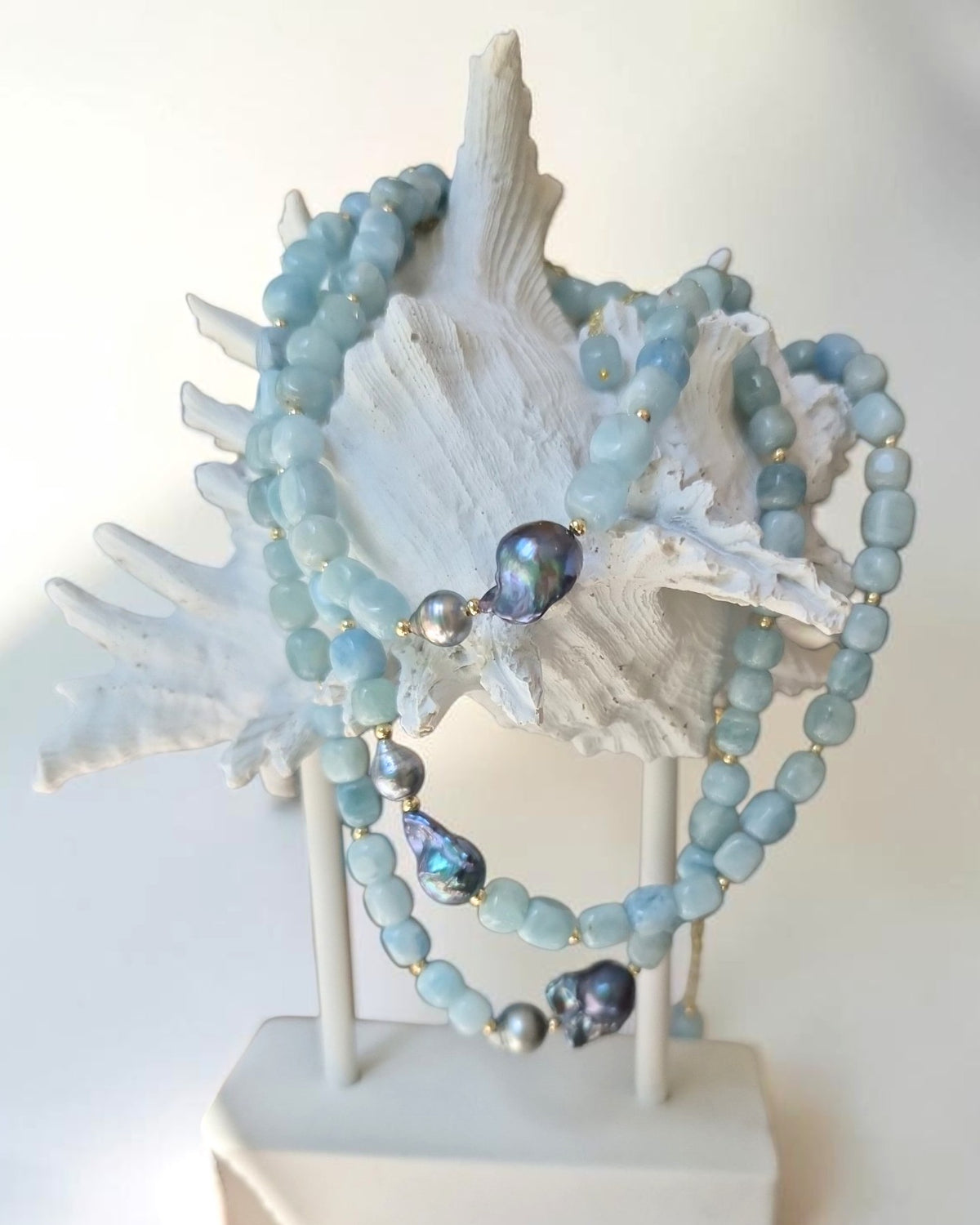 Astra Aquamarine with Tahitian and Freshwater Baroque Grey Pearl Necklace