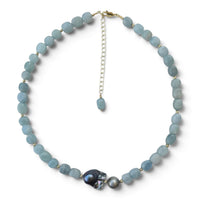 Astra Aquamarine with Tahitian and Freshwater Baroque Grey Pearl Necklace