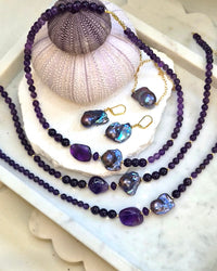 Astra Freshwater Baroque Grey Pearl amethyst necklace with bracelet and earrings