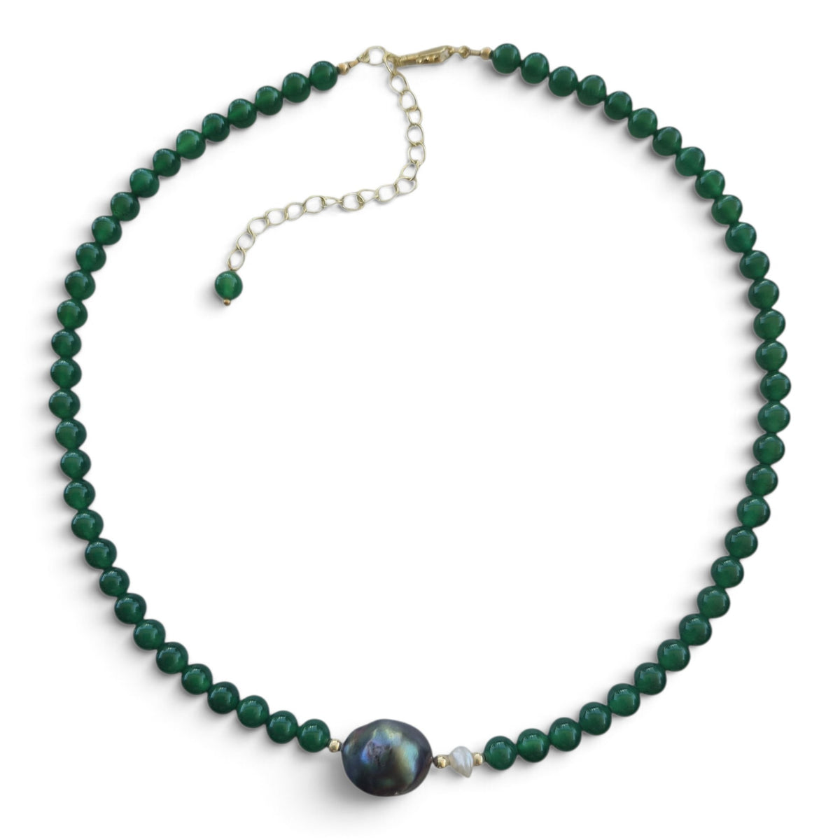 Astra Green Onyx and Grey Baroque with white Keshi Pearl Necklace