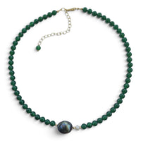 Astra Green Onyx and Grey Baroque with white Keshi Pearl Necklace