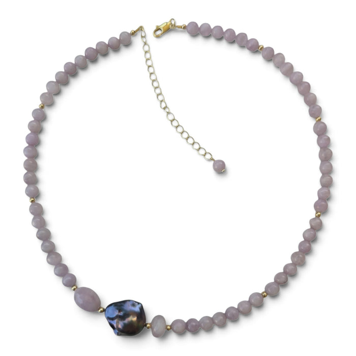 Astra Kunzite and Freshwater Baroque Grey Pearl Necklace