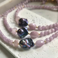 Astra Kunzite and Freshwater Baroque Grey Pearl Necklace