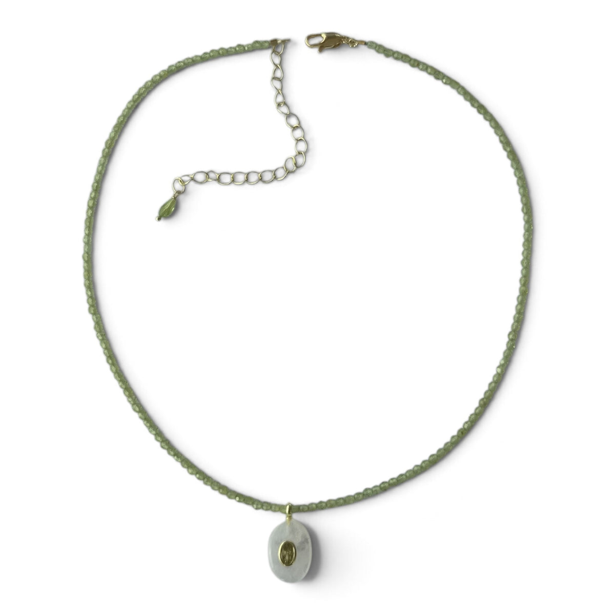 Aurevella Peridot Necklace with Clear Quartz Pendant