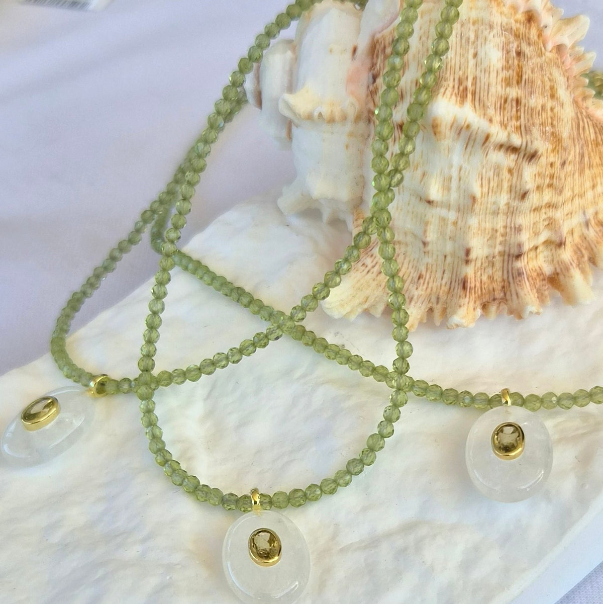 Aurevella Peridot Necklace with Clear Quartz Pendant
