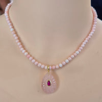 Aurevella Pink Shell Necklace with Rose Quartz Pendant