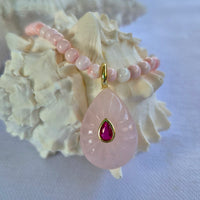Aurevella Pink Shell Necklace with Rose Quartz Pendant