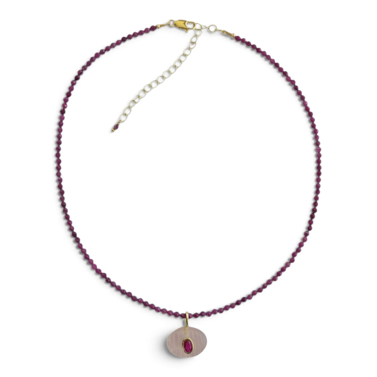 Aurevella Ruby Necklace with Rose Quartz Pendant