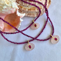 Aurevella Ruby Necklace with Rose Quartz Pendant
