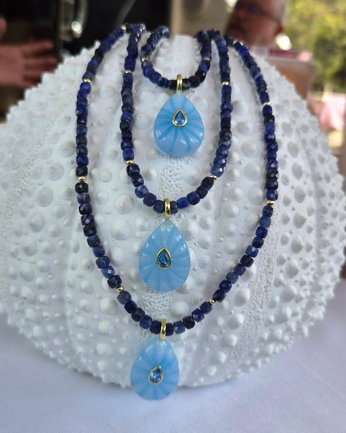 Aurevella Sodalite Necklace with Jade Pendant