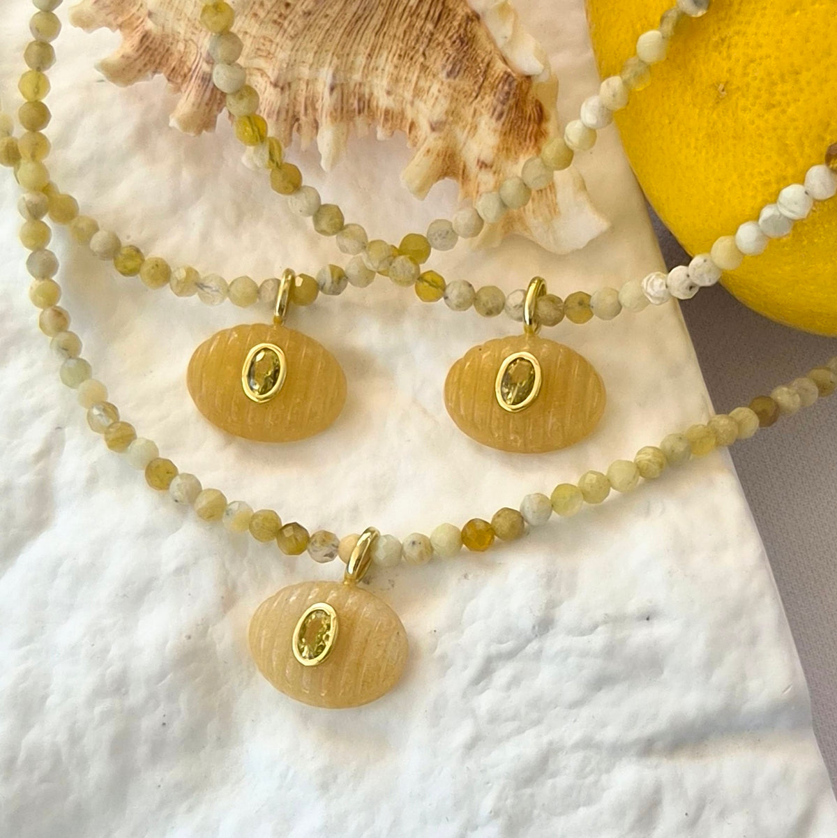 Aurevella Yellow Opal Necklace with Yellow Jade Pendant