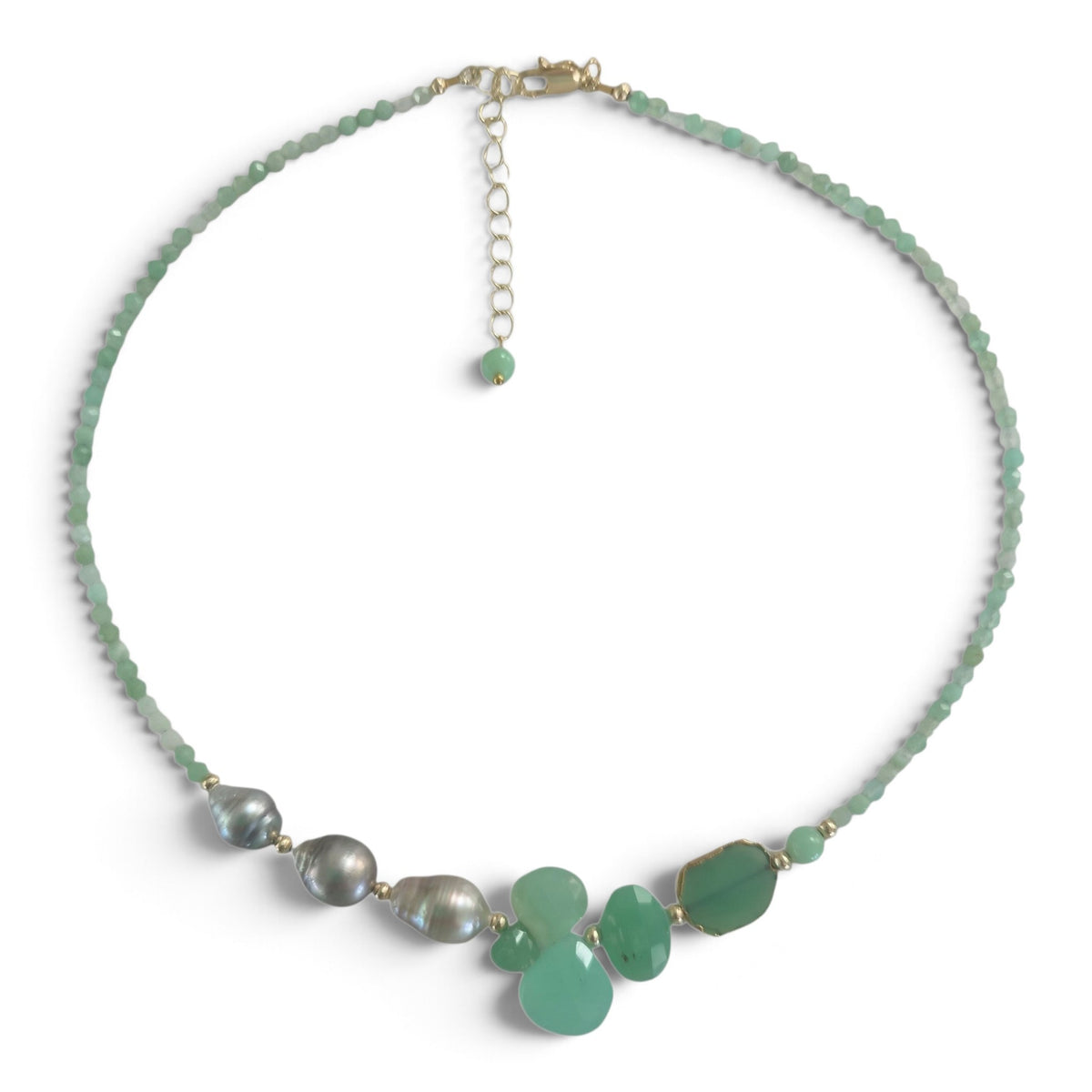 Aurevia Chrysoprase and Tahitian Pearl Necklace
