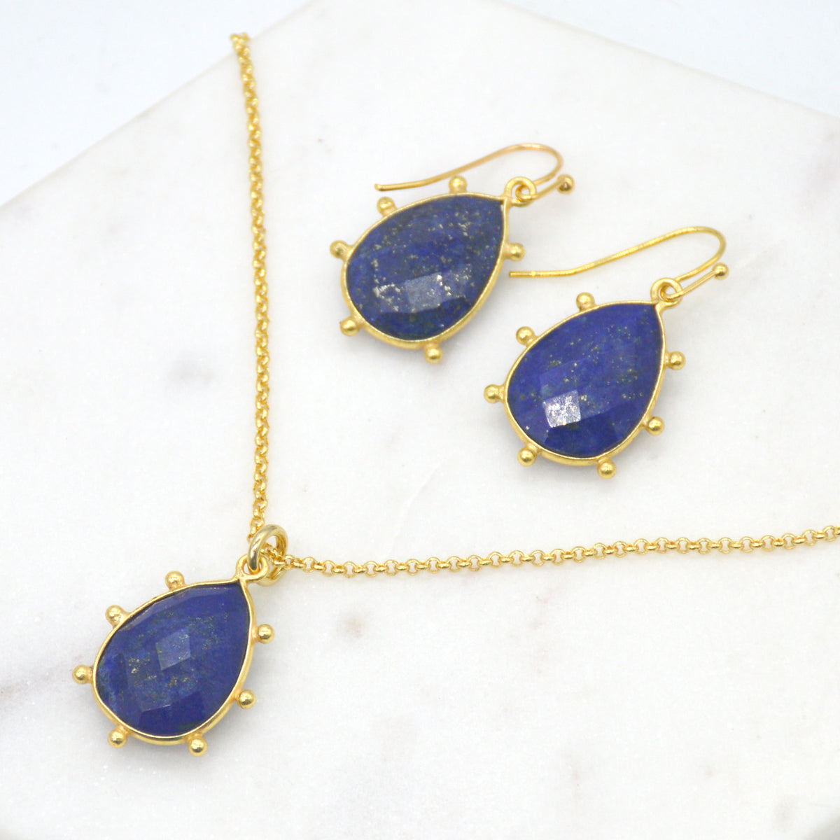 Aurulia Gemstone drop Earrings and necklaceLapis Lazuli