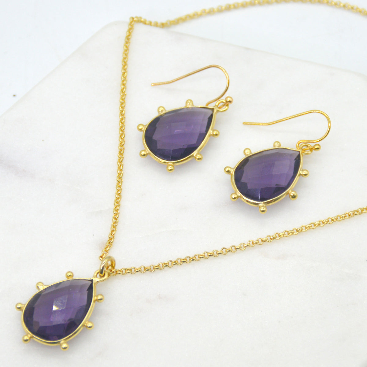 Aurulia Gemstone drop Earrings and necklace 