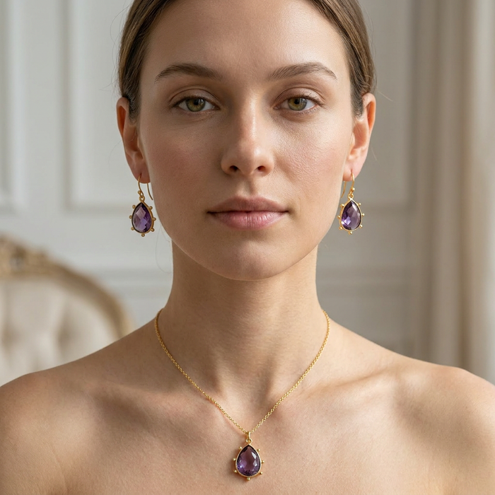 Aurulia Gemstone drop Necklace Chain Amethyst