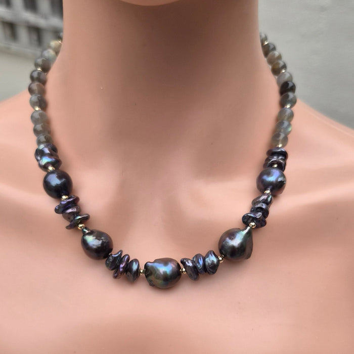Averelle Grey Pearl with Labradorite Necklace