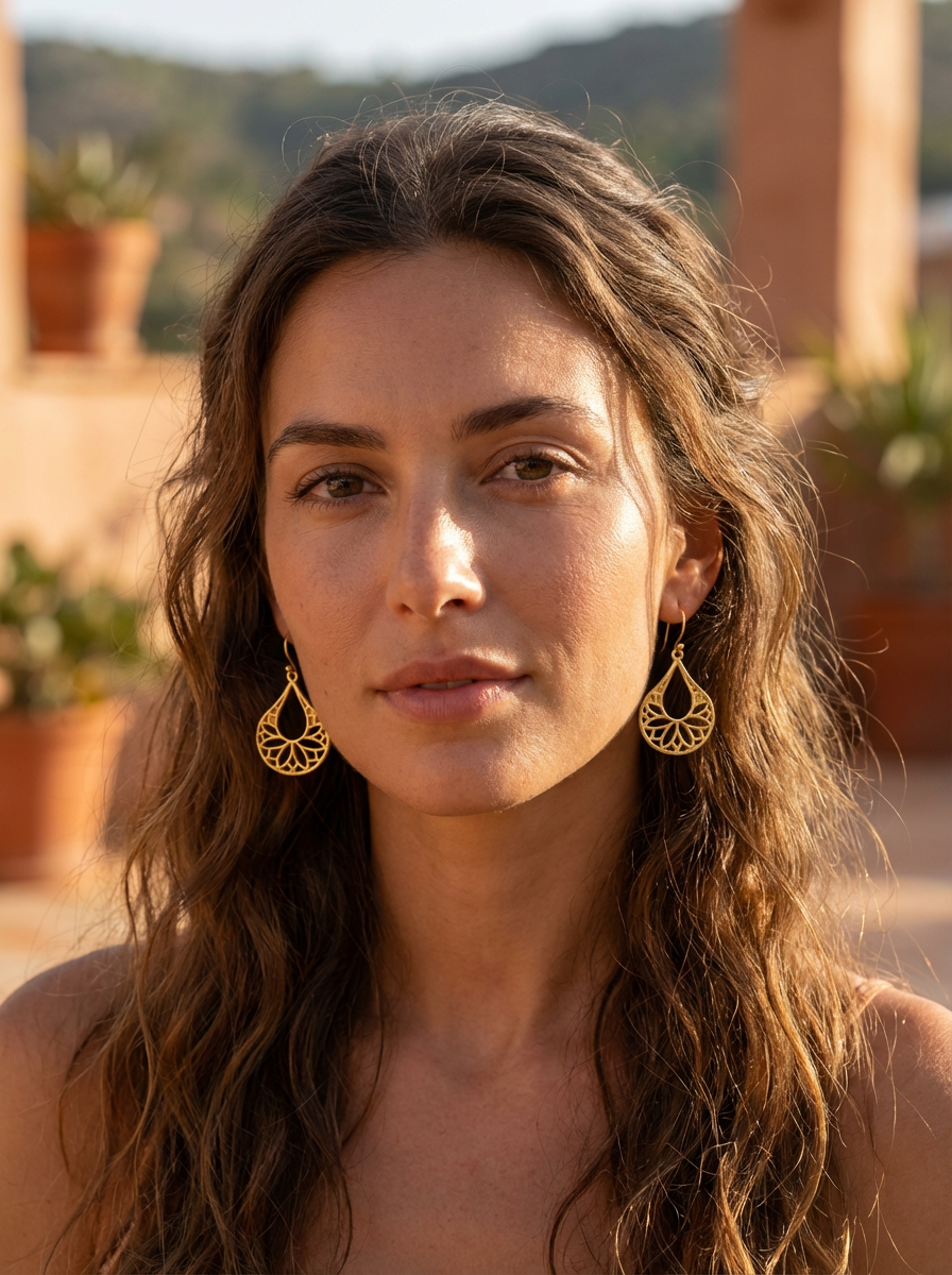Azal Open Teardrop  Matt Gold or Silver Earring