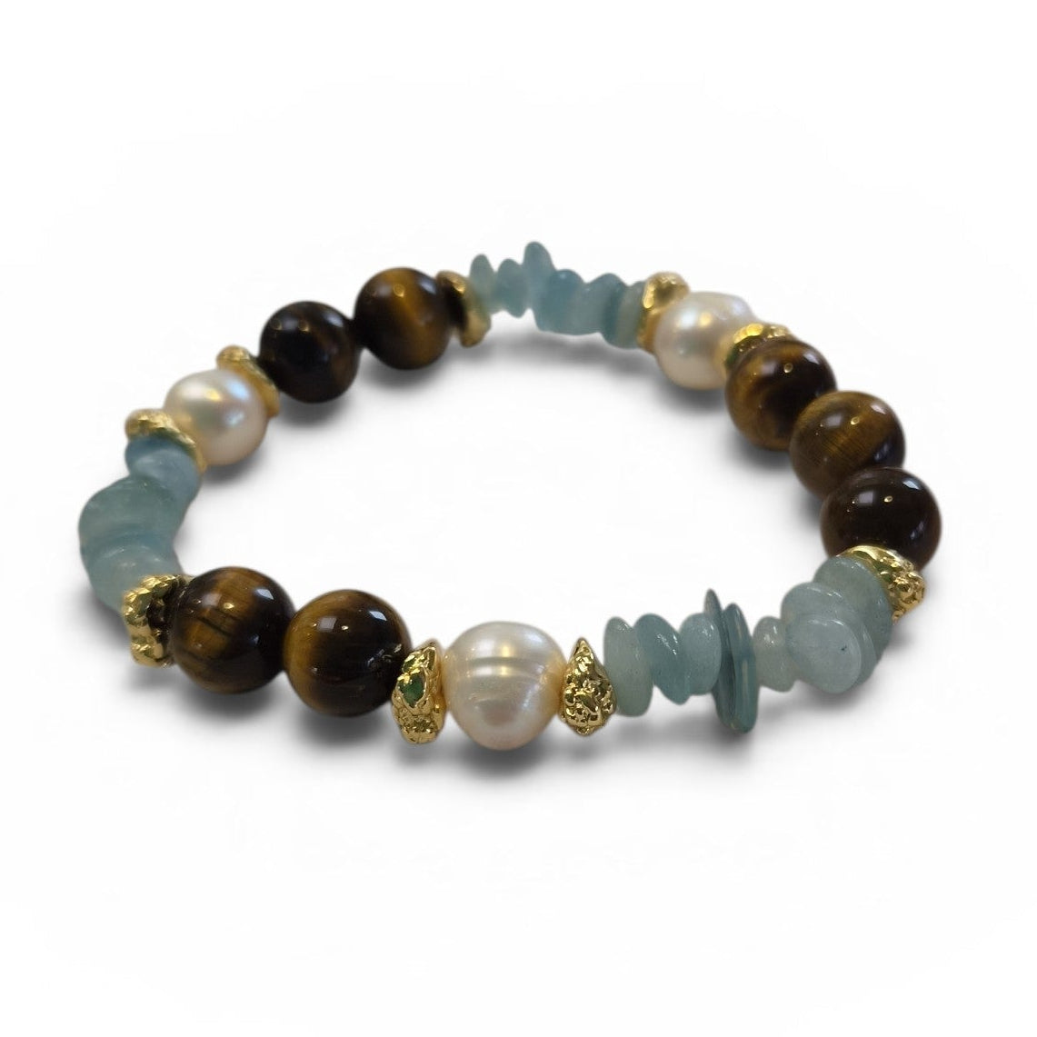 Azuro Tiger Eye, Aquamarine and Pearl bracelet