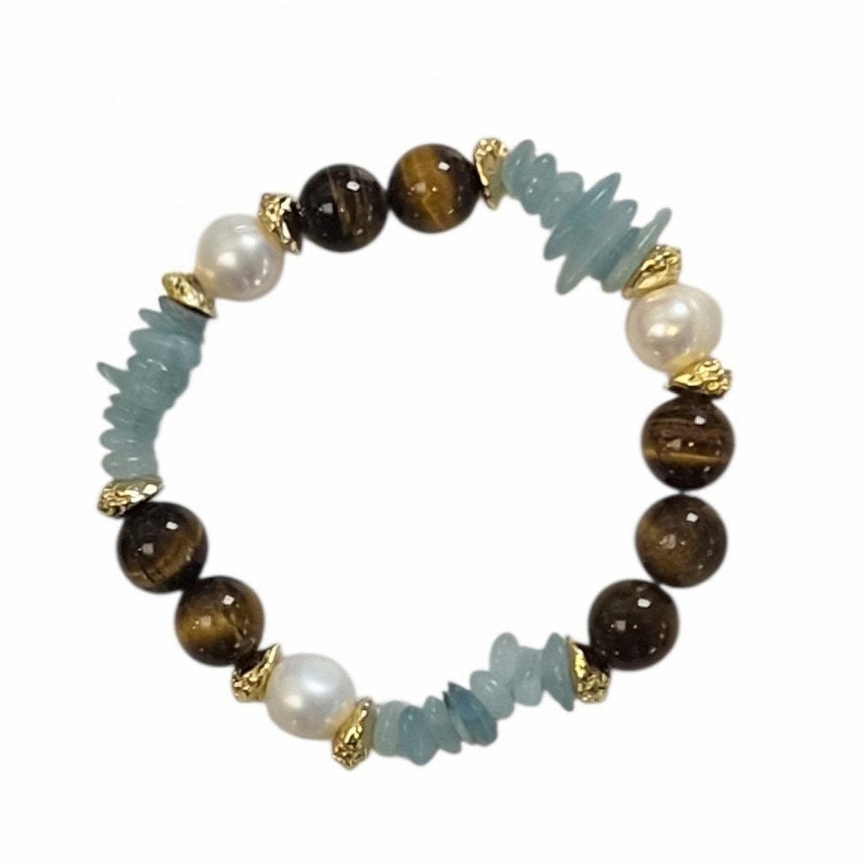 Azuro Tiger Eye, Aquamarine and Pearl bracelet