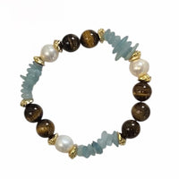 Azuro Tiger Eye, Aquamarine and Pearl bracelet