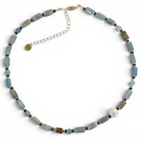 Azzurra Blue Calcite, Bronzite and Pearl Necklace
