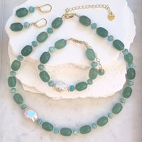 Azzurra Green Aventurine and Amazinite Earrings bracelet and necklace