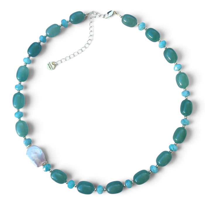 Azzurra Green Aventurine and Amazinite Keshi Pearl Necklace