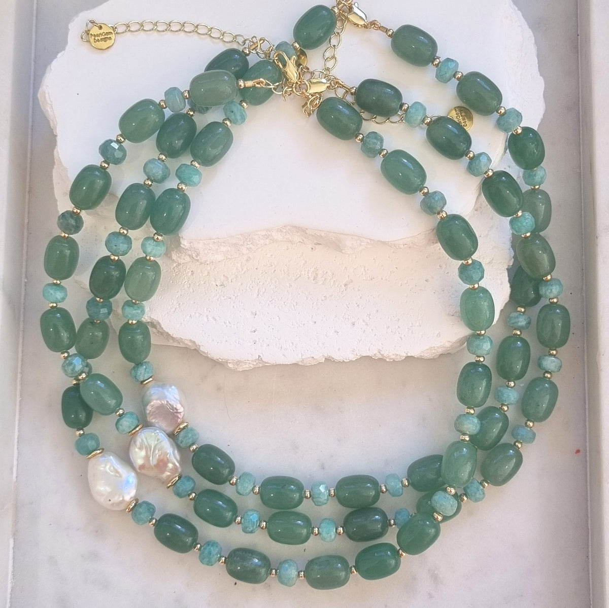 Azzurra Green Aventurine and Amazinite Keshi Pearl Necklace