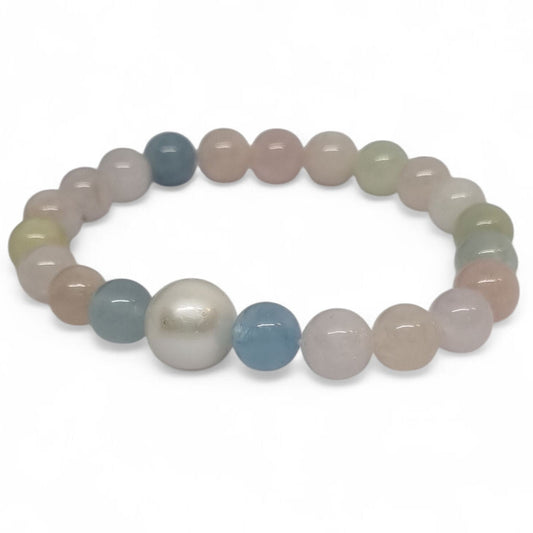 Beryl and Freshwater Pearl Elastic Bracelet