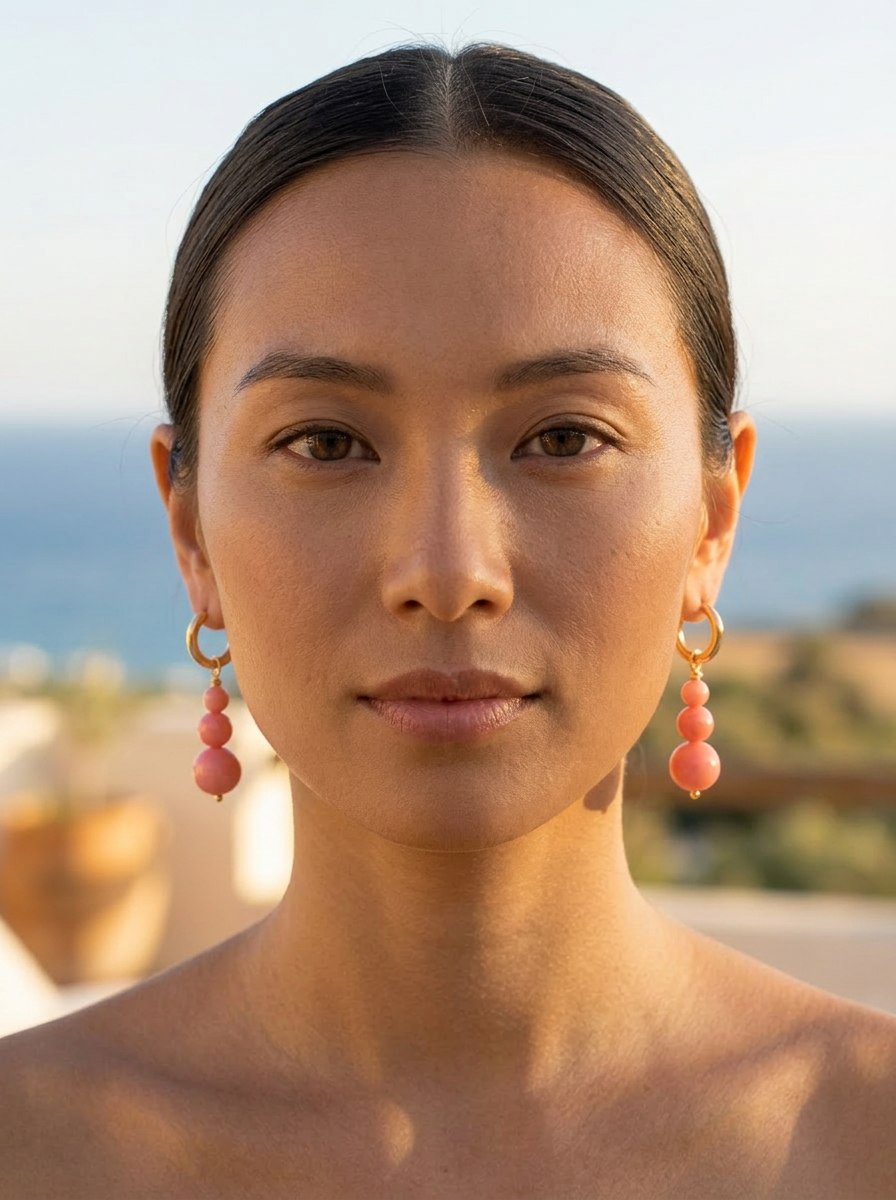 Blayr Apricot Coral Three stone Hoop Earrings