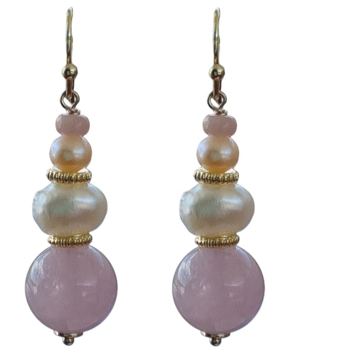 Bloom Rose Quartz, Pink Opal and Freshwater Pearl Earrings