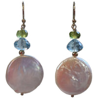 Blush Blue Topaz, Peridot and Freshwater Pearl Earrings Silver or Gold filled