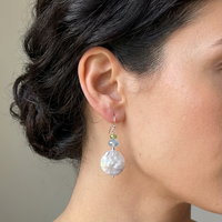 Blush Blue Topaz, Peridot and Freshwater Pearl Earrings Silver or Gold filled