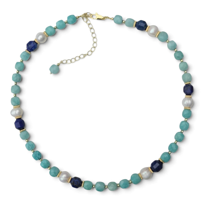 Bodhi Amazinite, Lapis Lazuli and Pearl Necklace