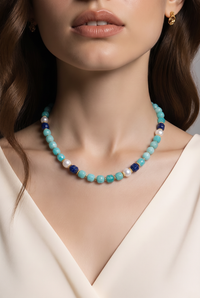 Bodhi Amazinite, Lapis Lazuli and Pearl Necklace