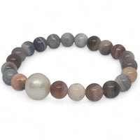 Botswana Agate and Freshwater Pearl Elastic Bracelet