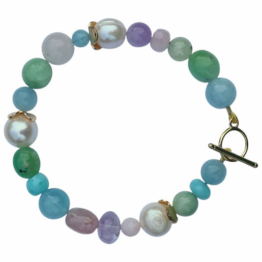Bridgette Aquamarine Rose Quartz Amethyst Chrysophase Pearl Bracelet