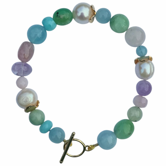 Bridgette Aquamarine Rose Quartz Amethyst Chrysophase Pearl Bracelet