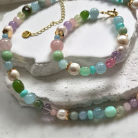 Bridgette Aquamarine, Rose Quartz, Amethyst, Chrysophase and Pearl Necklace