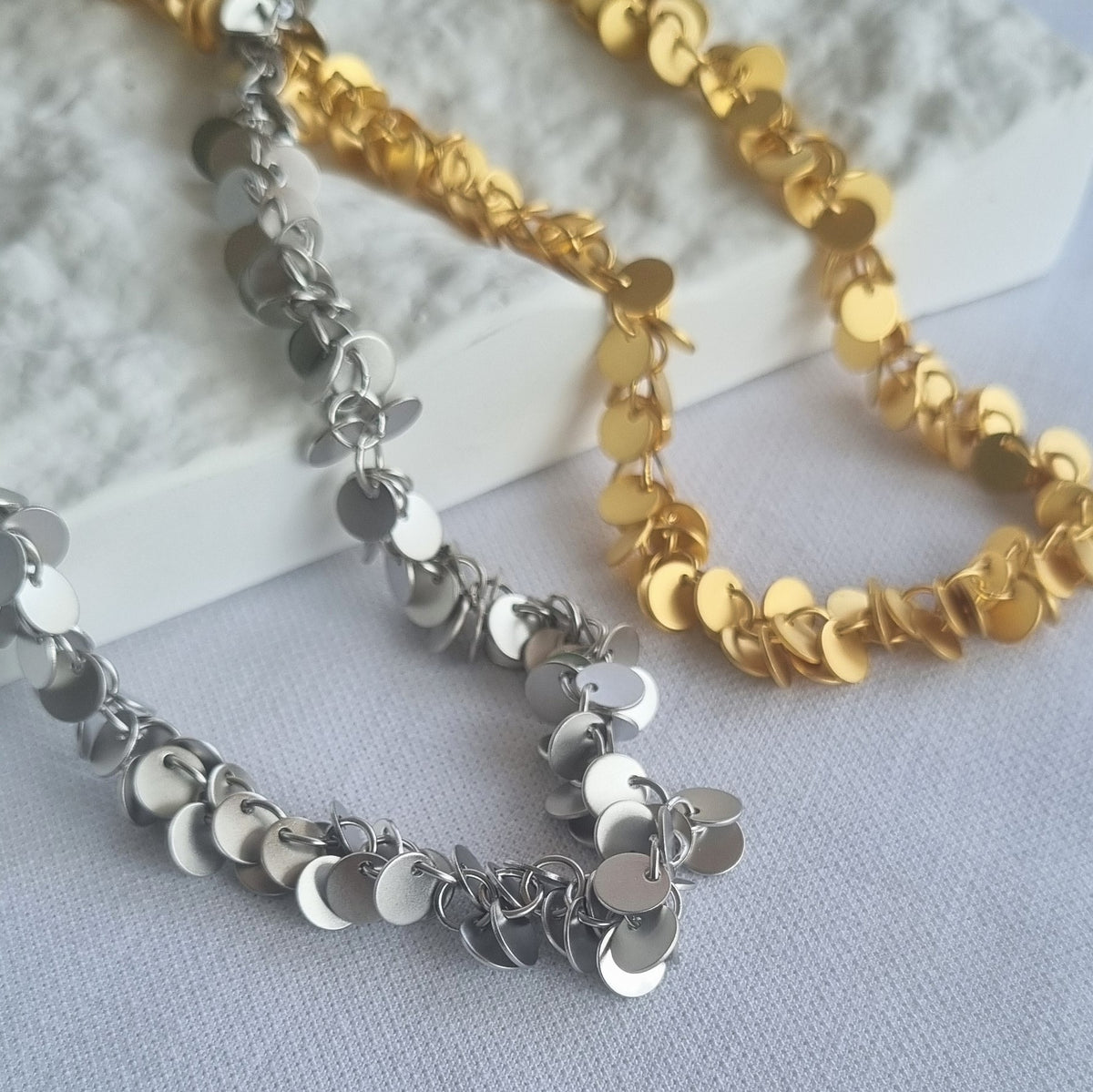 Briella Gold or Platinum Matte Disc Charm Necklace