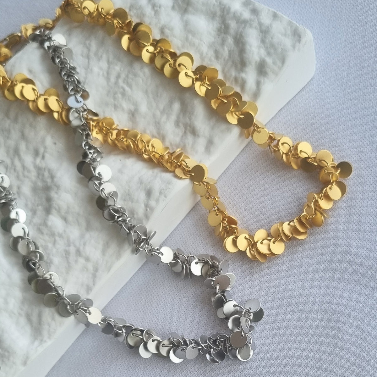 Briella Gold or Platinum Matte Disc Charm Necklace