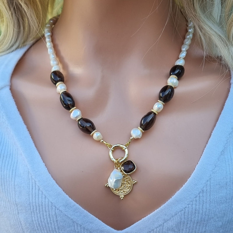 Brielle Pearl and Gemstone Necklace Available in 7 gemstones