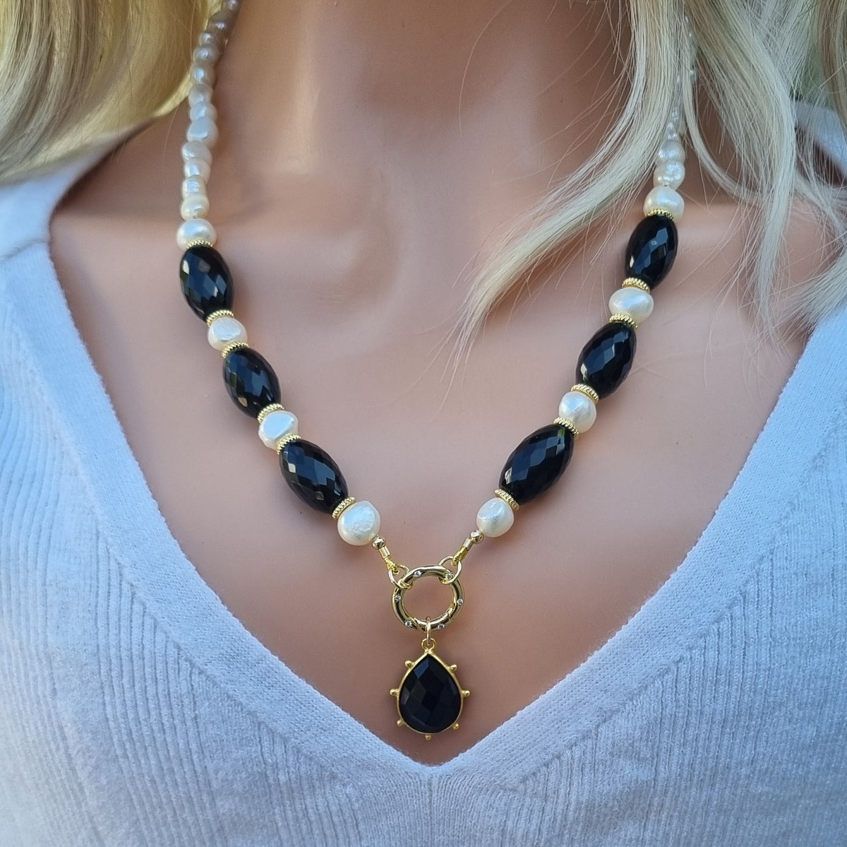 Brielle Pearl and Gemstone Necklace Available in 7 gemstones
