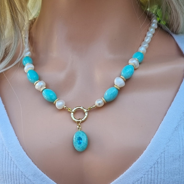 Brielle Pearl and Amazonite Necklace