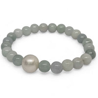Pearl and Burmese Jade beaded bracelet on a white background