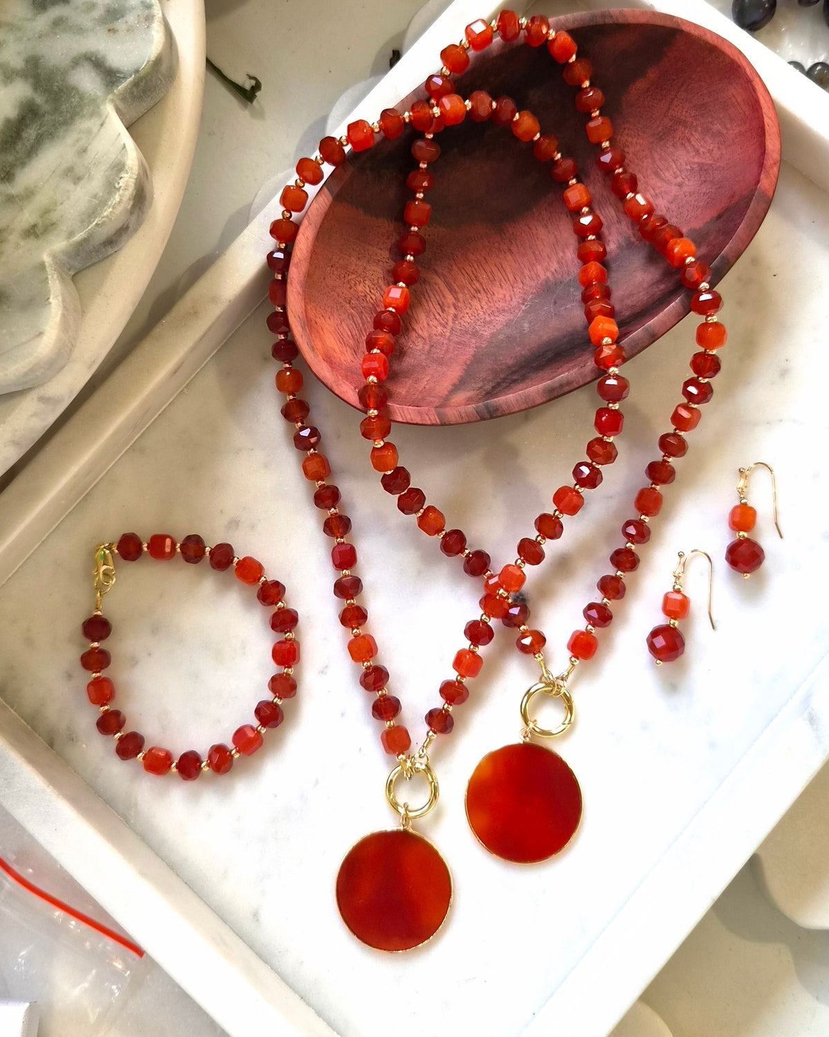 Calista Carnelian and Red Aventurine Bracelet, earrings and necklace