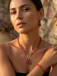 Calista Carnelian and Red Aventurine Earrings necklace and bracelet
